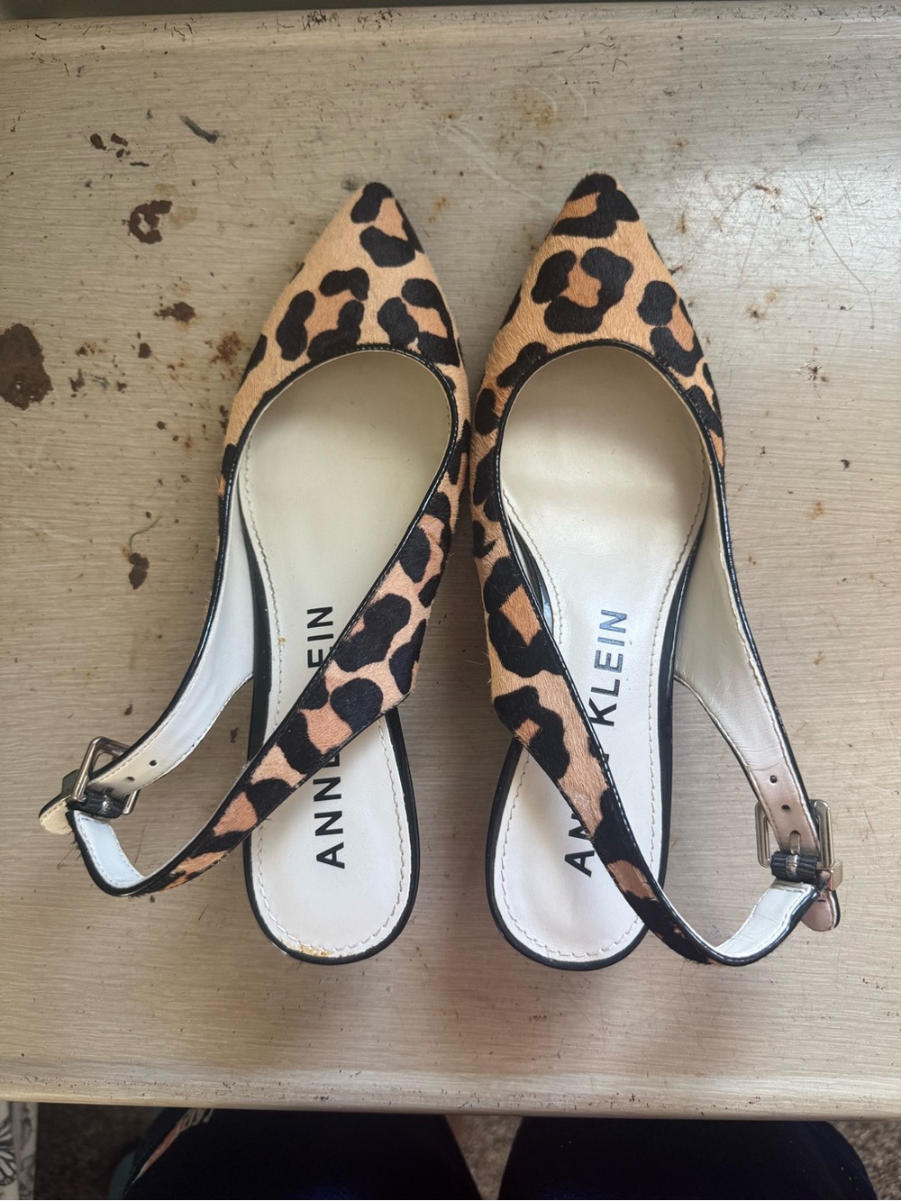 Anne Klein Leopard Print Pointed Slingback Flats - Tan/Black
